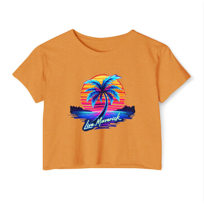 Neon Blue Palm Tree - Women's Crop Top