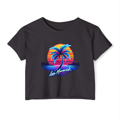 Neon Blue Palm Tree - Women's Crop Top